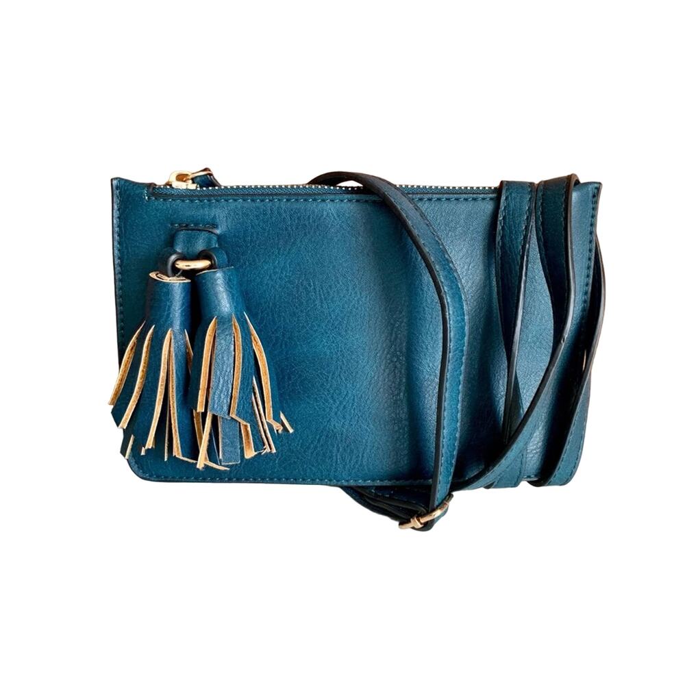 Melie Bianco Teal Crossbody Bag with Tassel Accent